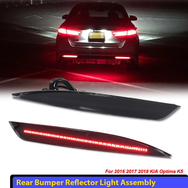 For KIA Optima K5 Red LED Car Rear Bumper Reflectors Tail/Brake Lights Rear Fog Lights w/ Sequential Turn Signal Lamp 2016-2018