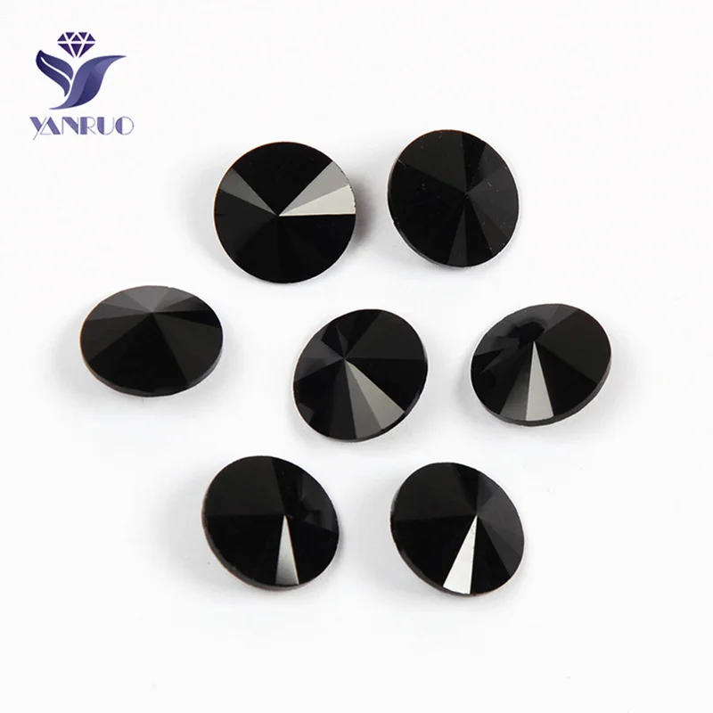 YANRUO 1122 Rivoli Black Diamond Pointback Rhinestones Glass Crystal DIY Sewn Stones for Bling Shoes And Dresses