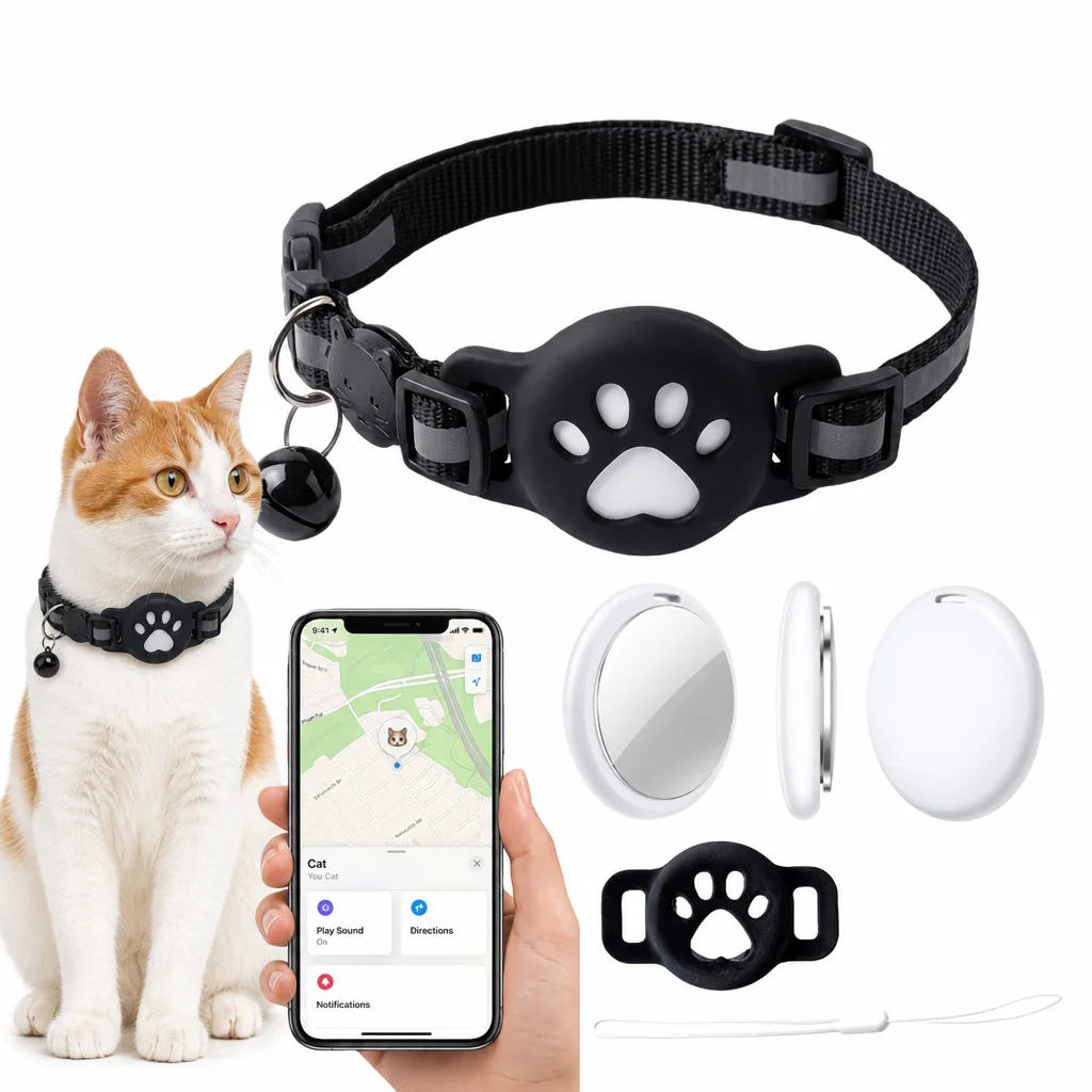 Rastreador GPS Inteligente iOS e Coleira Refletiva Premium para Gatos: Kit Seguro e Ajustável com Localizador Anti-Perda para Gatinhos