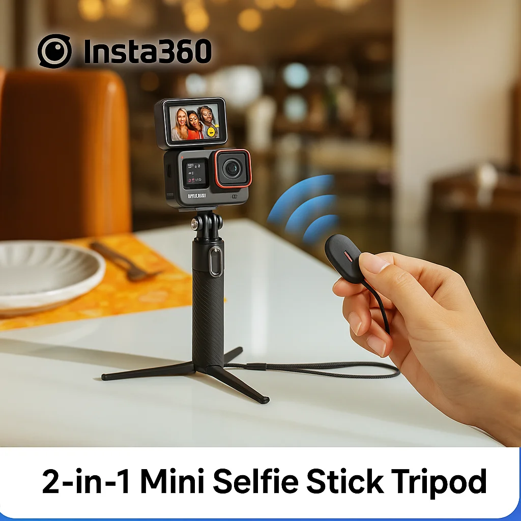 

Original Insta360 2-in-1 Mini Selfie Stick Tripod | Foldable Lightweight Pole for GO 3S X5 X4 X3 | Optional Bluetooth Remote