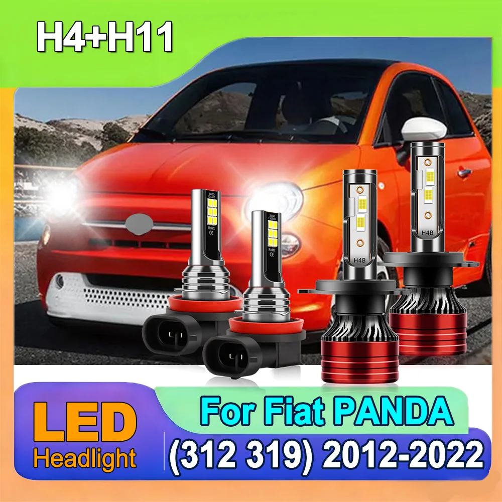 

Светодиодные фары H4 (ближний/дальний свет, противотуманные фары) 6000K белый свет, чипы CSP, для Fiat PANDA (312 319) 2012-2022, установка Plug and Play