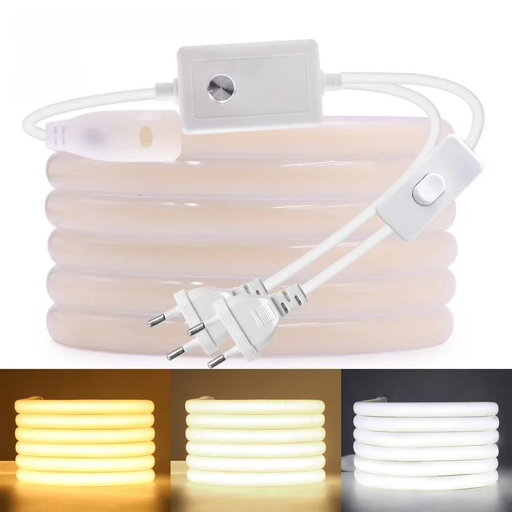 Dimmbare Cob LED Neonst reifen Licht 220V Dimmer Schalter Power Kit hohe Dichte LEDs lineare