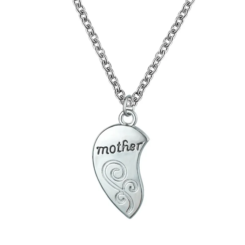 Fashion Retro Mother Daughter Heart Pendant Necklace Exquisite Letters Anniversary Mother\'s Day Jewelry Girls Birthday Gift