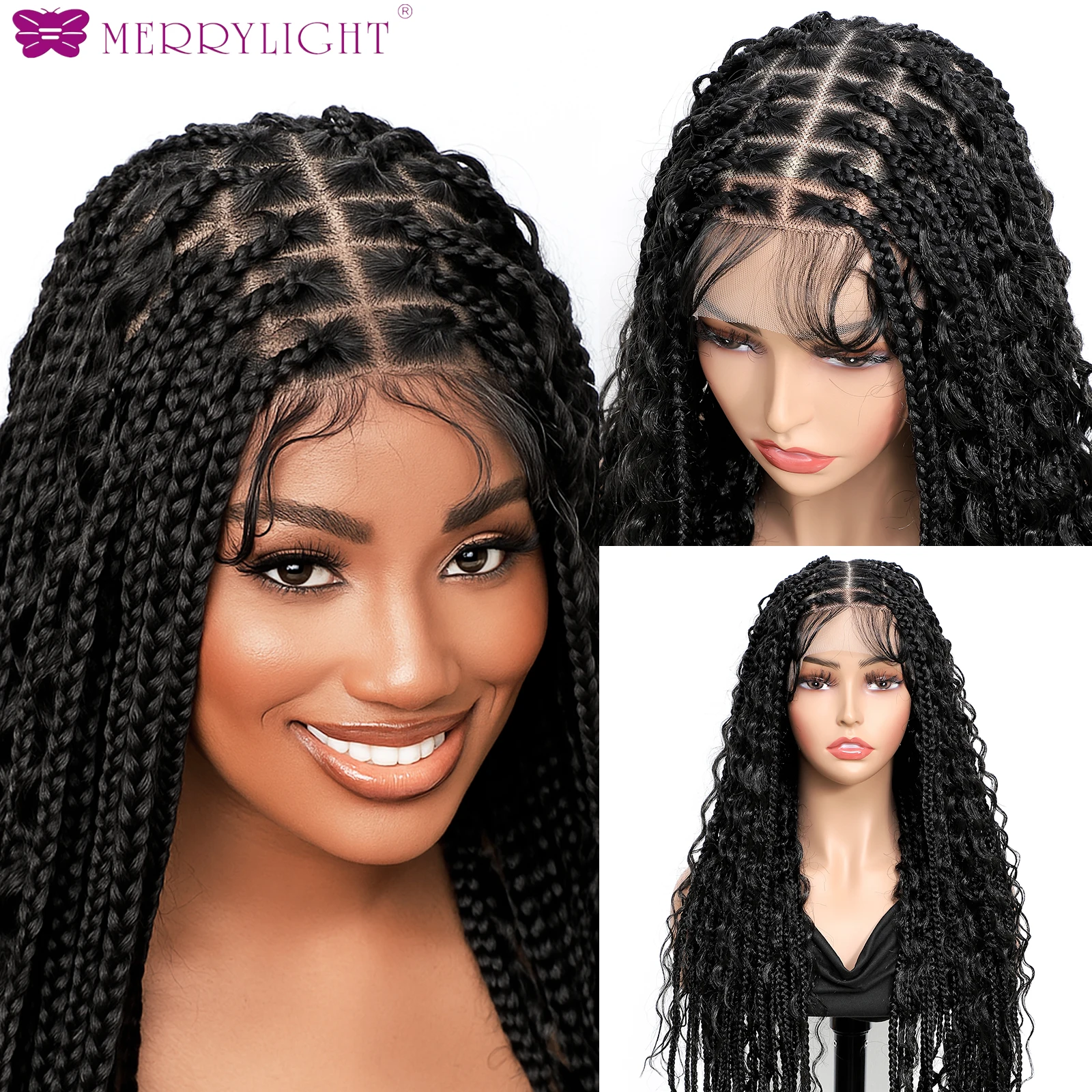 

HD Прозрачный Полный Кружевной Синтетический Плетеный Парик Бохо Box Braids Парик для Чернокожих Женщин Девочек Богемный Парик Фронта Шнурка Без Узлов