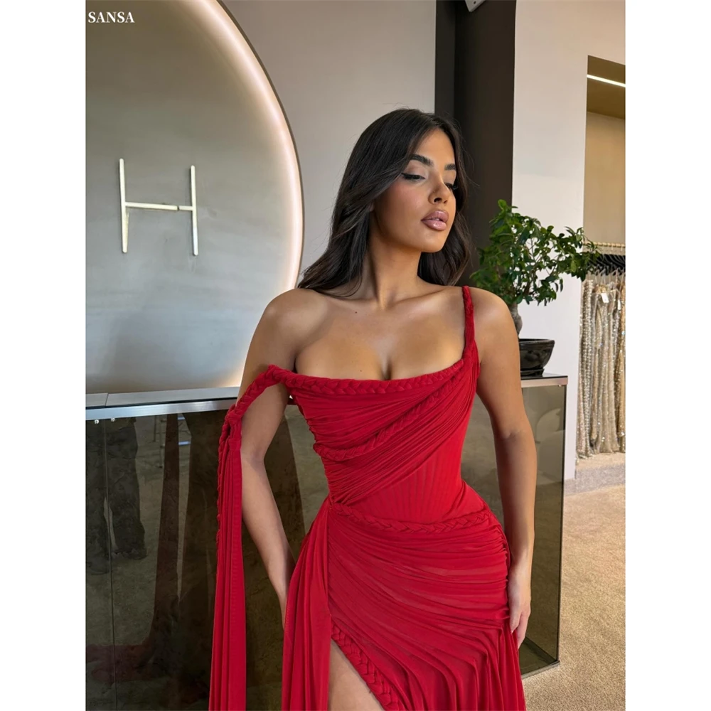 

Sansa красное платье русалки по индивидуальному заказу с высоким разрезом для выпускного вечера, многоуровневое платье с рюшами на одно плечо, Vestidos De Noche, длиной до пола, торжественное мероприятие