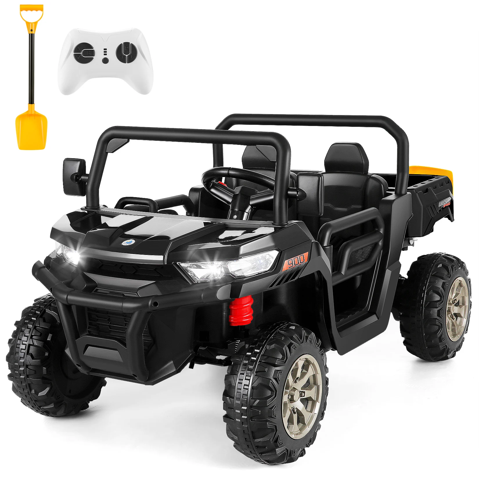 

24V 2 Seater Ride on Car Truck - Electric Ride On UTV w/ Remote Control, 2x200W Motor, Dump Bed, Shovel, Non-Slip Tires, Music