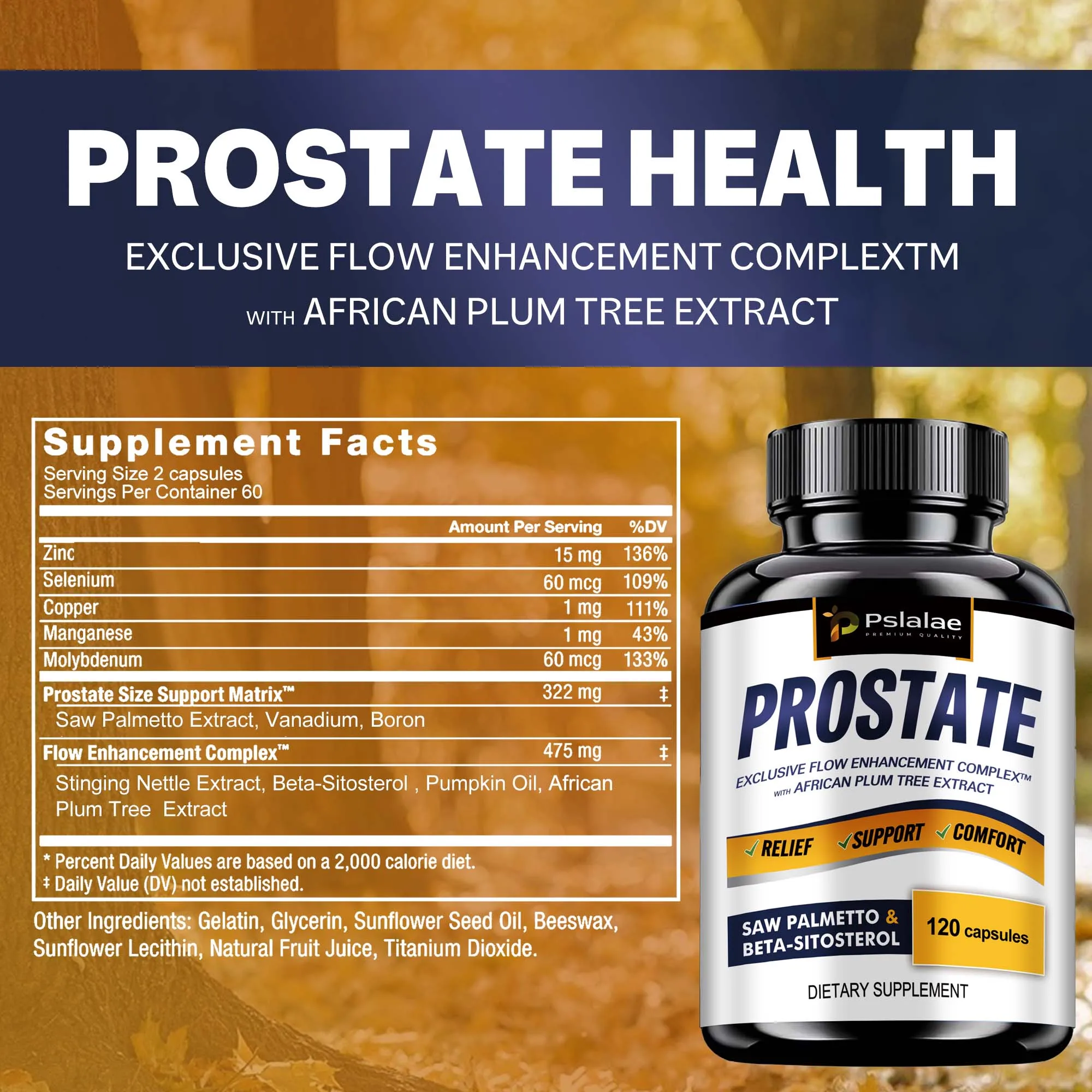 Prostate - Men's Prostate Health, Hair Growth, Urinary Tract Health, Frequent Urination - 120 Capsules