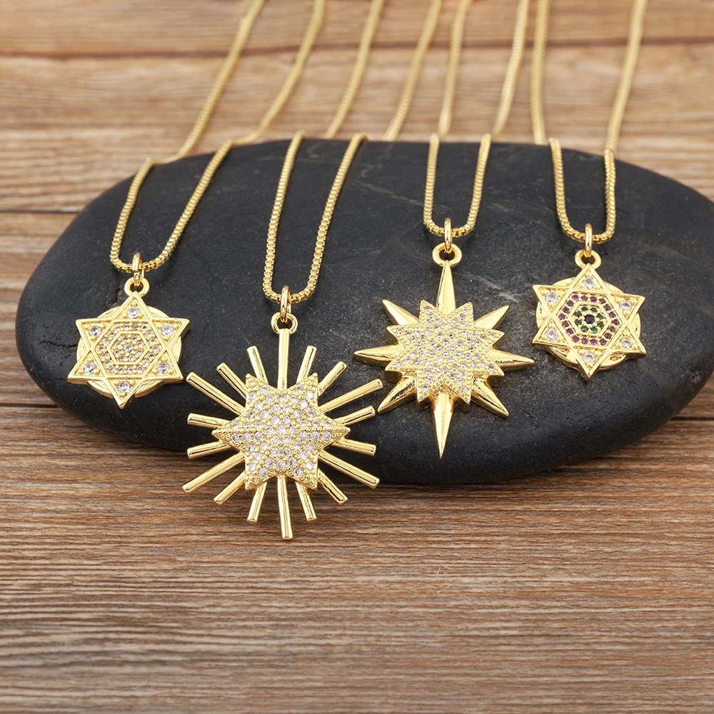 Nidin ออกแบบใหม่ Star Shape Hip-Hop สไตล์สร้อยคอจี้สําหรับหญิงชาย Pave Shine Zircon Chain Link เครื่องประดับ Chic ของขวัญ