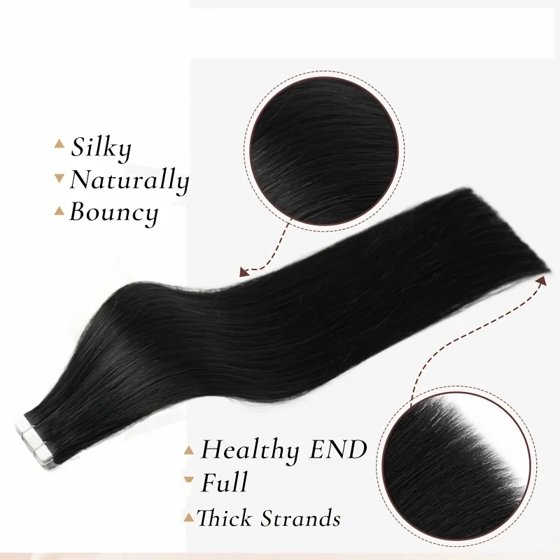 Cinta en extensiones de cabello Cabello humano real # 1 cinta de extensiones de cabello negro azabache en extensiones de cabello de cinta de trama de piel recta sin costuras 50g