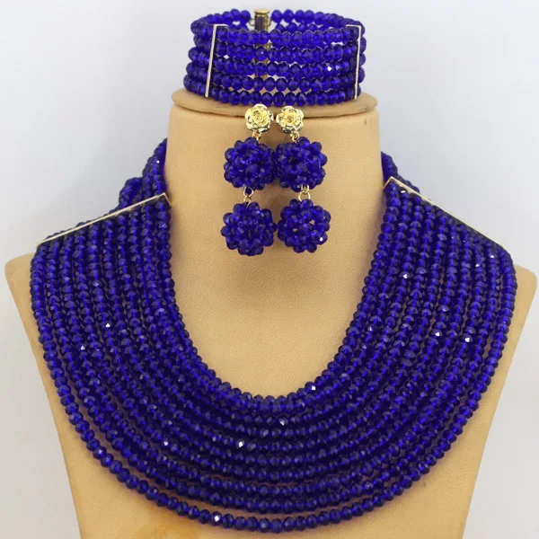Traditional Brown Crystal Beads African Costume Jewelry Set Nigerian Wedding Necklace Bridal Jewelry Sets  ABF824