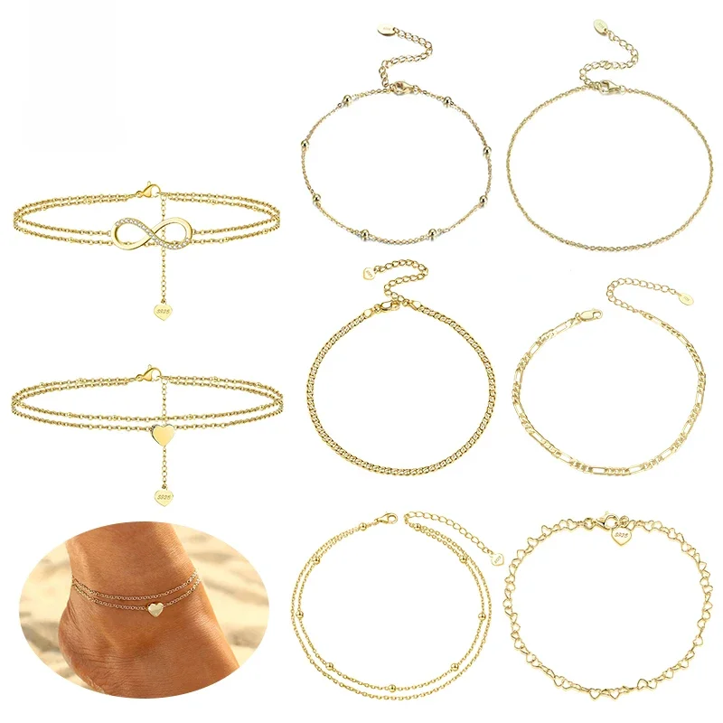 ORSA JEWELS koraliki regulowana bransoletka na kostkę 100% 925 srebro złoto srebro kolor dziewczyna kobiety boso kostki biżuteria prezent SA14 — zdjęcie 2
