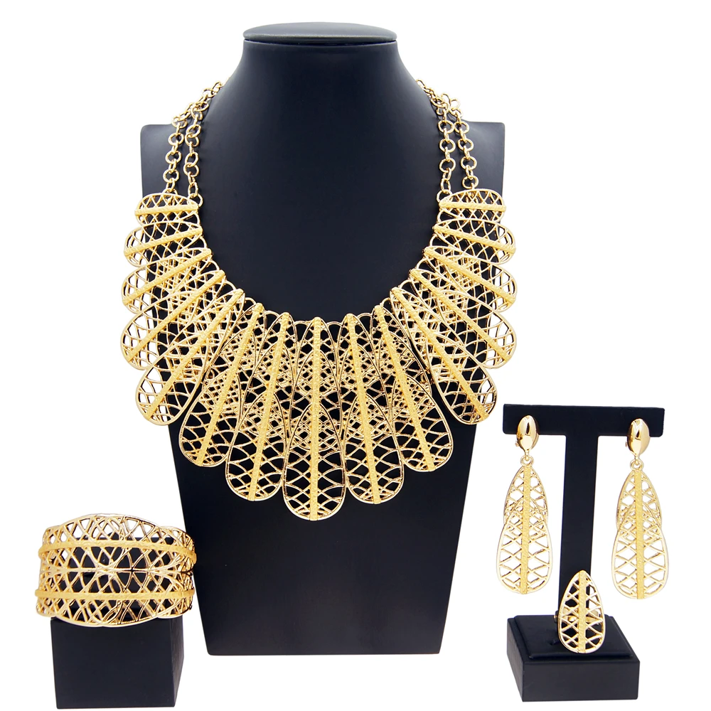 Fashion Jewelry Sets For Women Italian Gold Plated Openwork Necklace Exquisite Party Wedding Jewelry Items