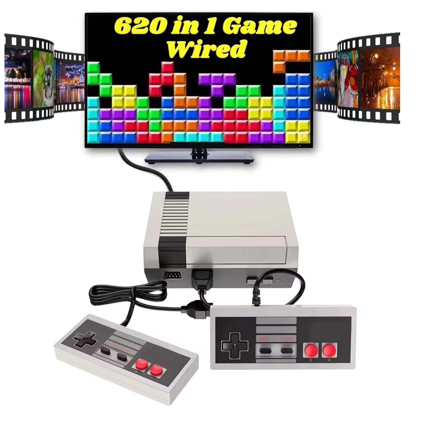 Consola de Videojuegos Retro, Consola Clásica Mini con 620 Juegos Integrados, Modo de Dos Jugadores con 2 Controles