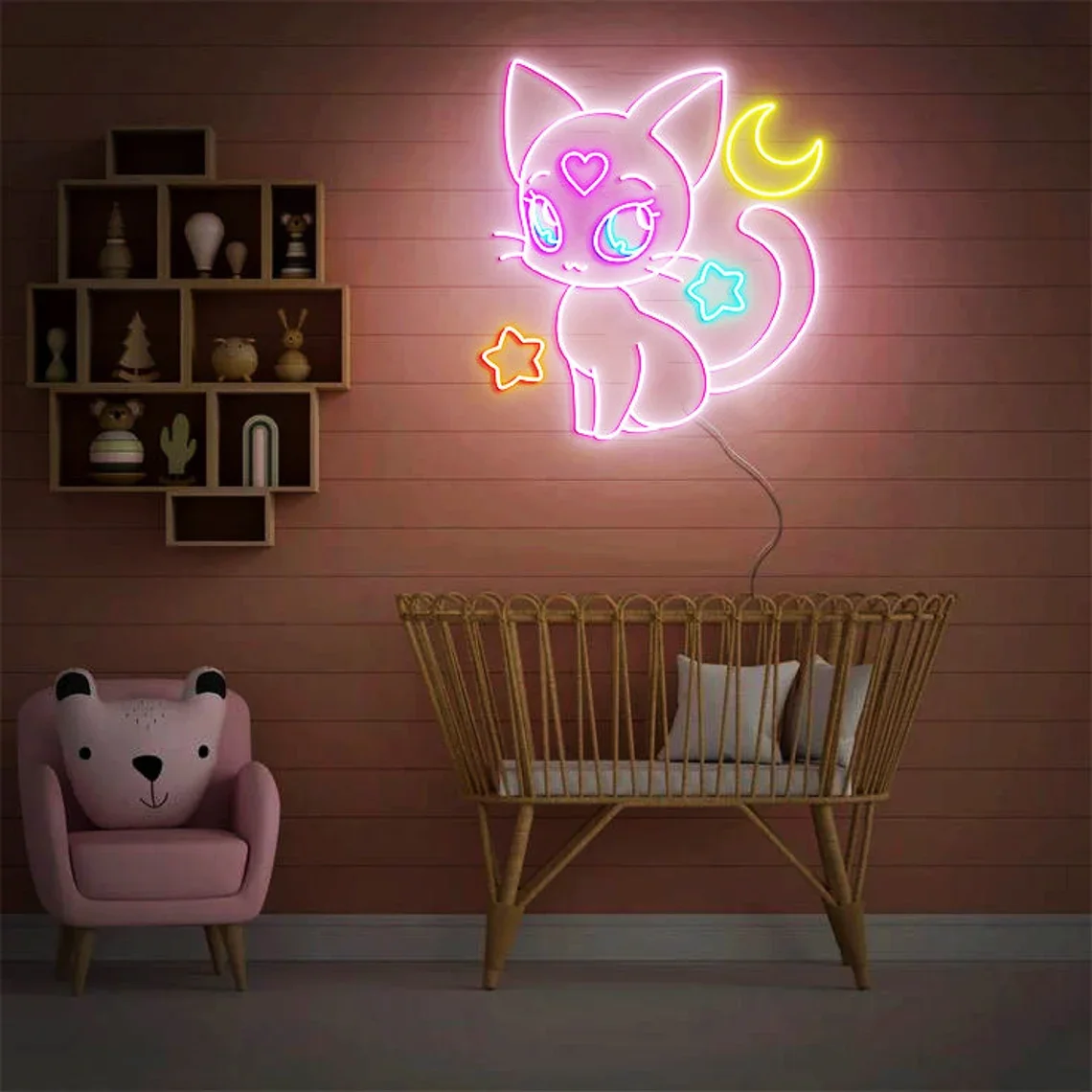 Moon Cat Neon Sign Wall Art Decor Dimmable USB Bedroom Neon Gaming Room Bar Beer Sign Office Hotel Pub Cafe Cat Moon Sign