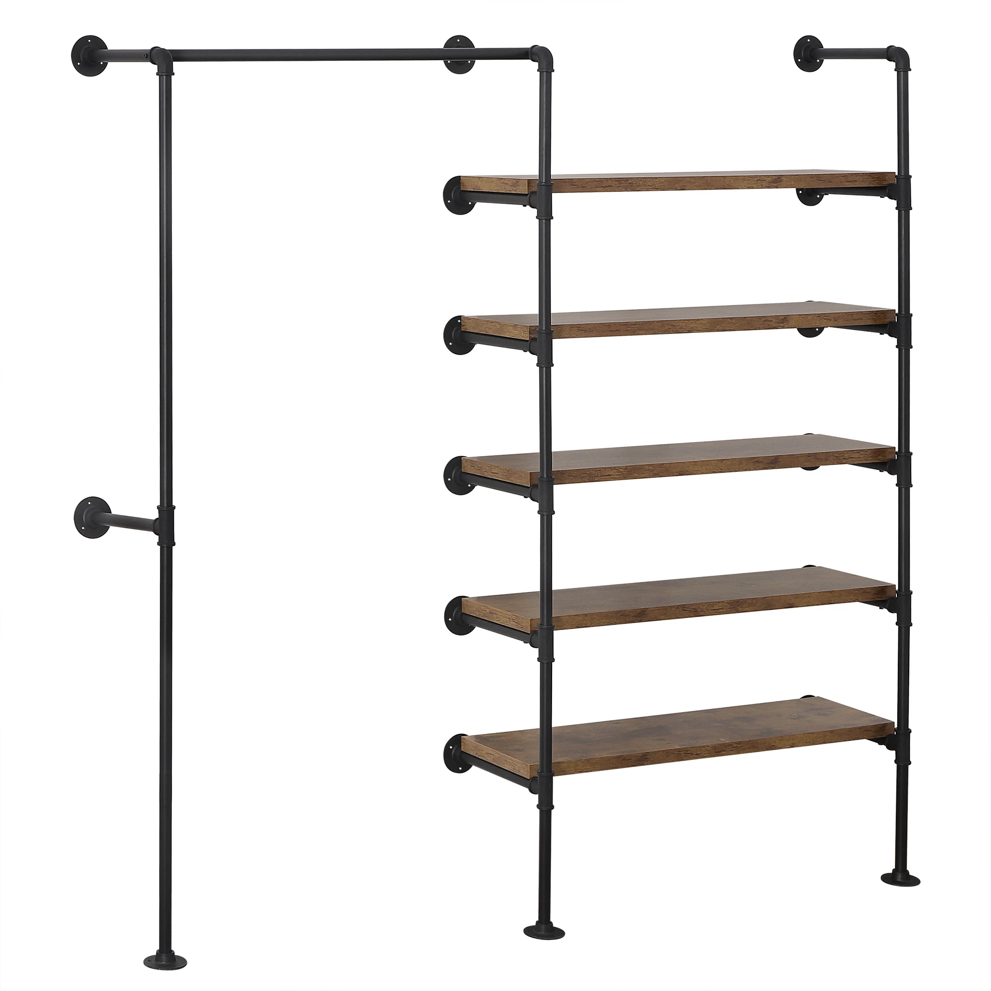 WOLTU Clothes Rack Wardrobe Vintage Industrial Coat Rack Steel Tubing MDF Wall Mounted Clothing Store Display Storage Shelf