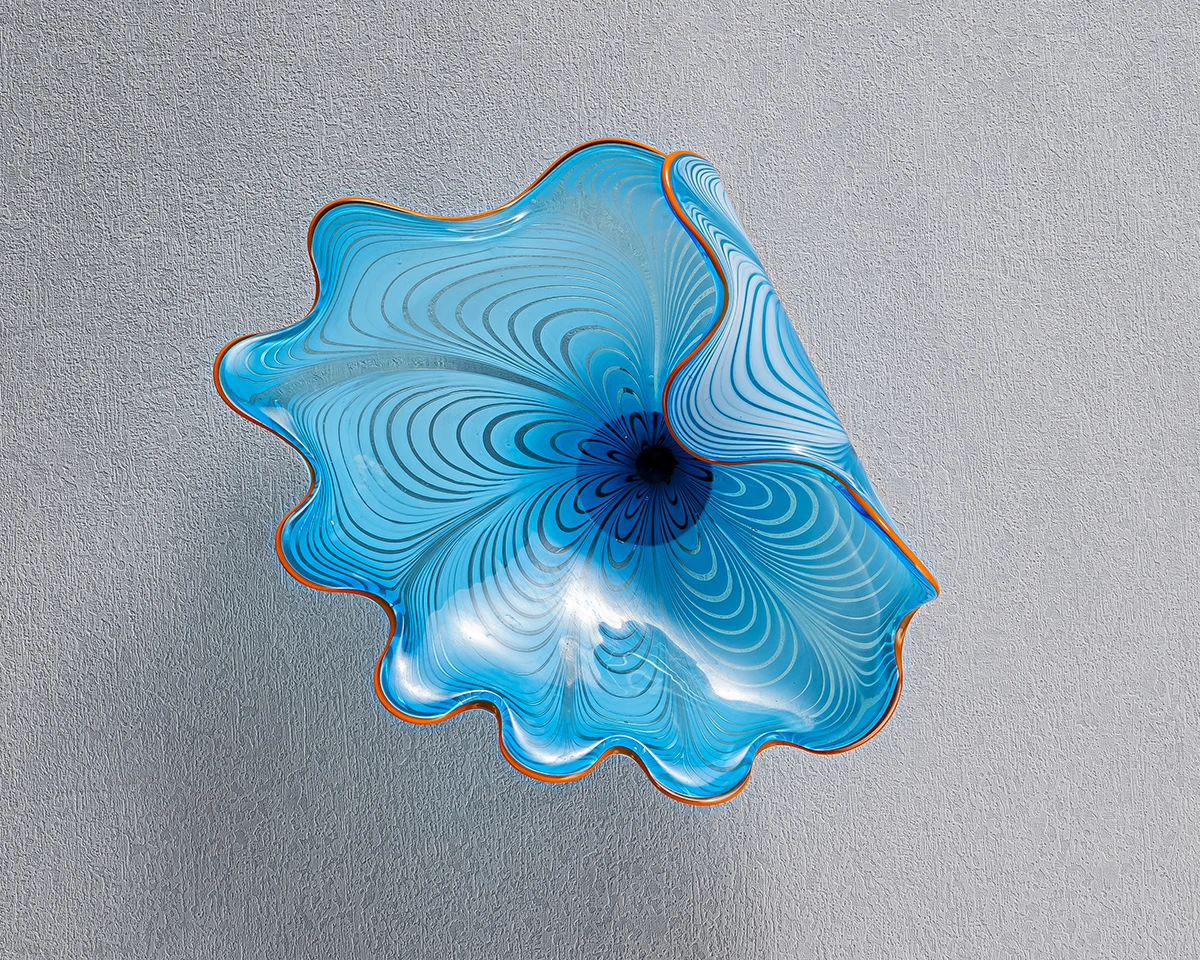 

Aqua Blue Plate Unique Shape Murano Glass 3D Wall Art Sculpture Handcrafted Wall Mounted Flower Sconces for Home Hotel D12"