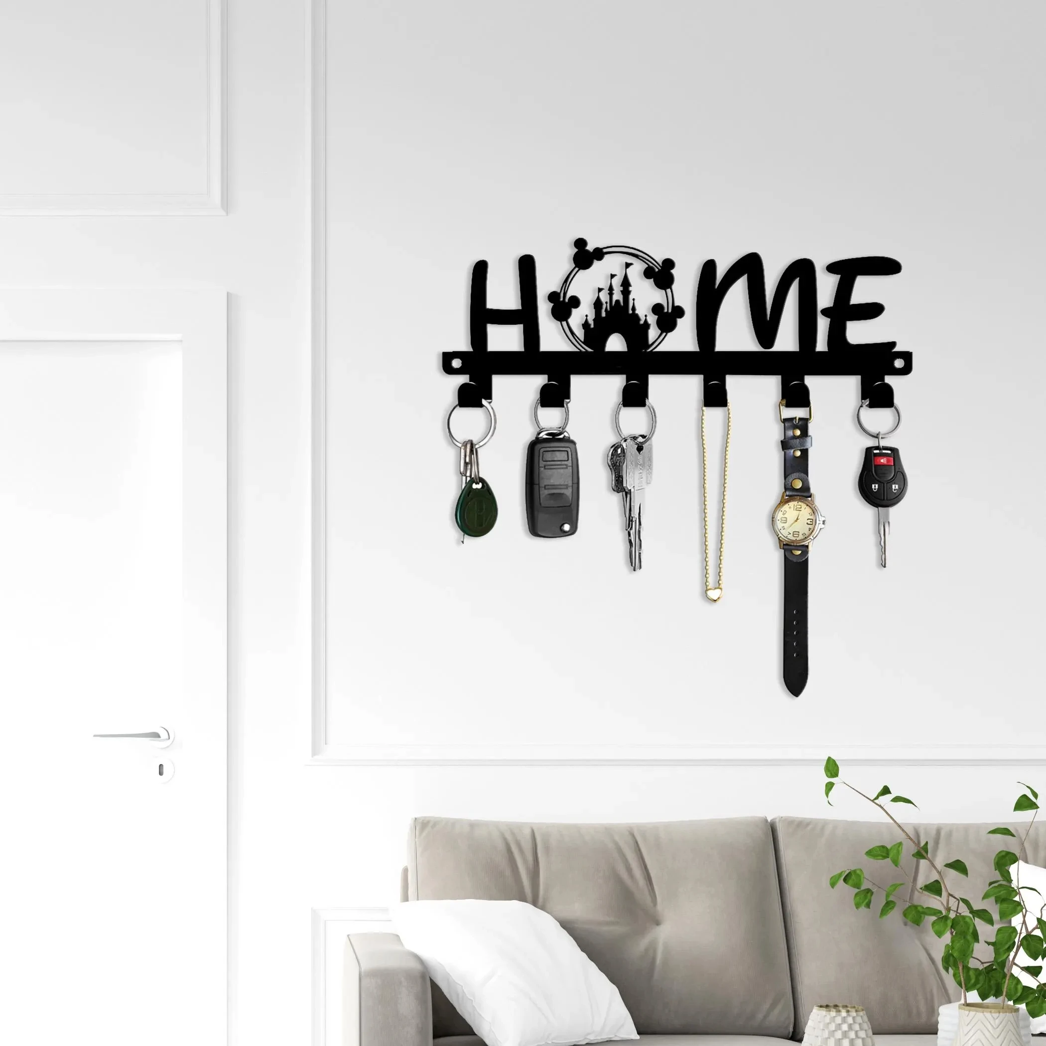 

HOME Key Holder – Wall-Mounted Metal Organizer with Castle Themed Entryway or Gift Display Key Holder