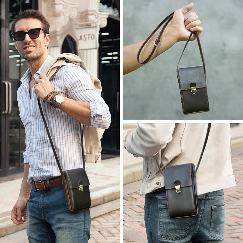 CONTACT'S-Mini bolso de hombro de cuero genuino para hombre, bandolera pequeña para teléfono, bolso de viaje informal, bolso de diseñador