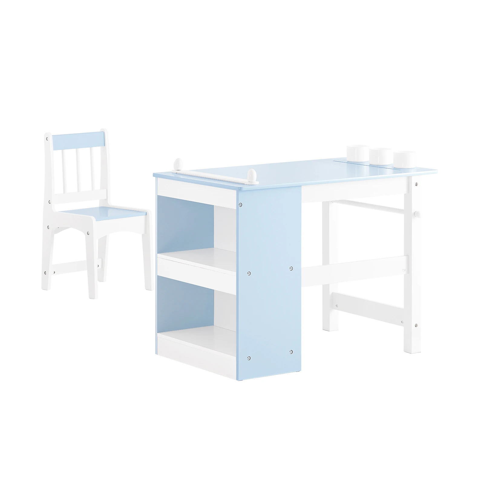 SoBuy KMB60 Conjunto de mesa e cadeira infantil de 2 peças com adesivos DIY mesa infantil com 3 porta-canetas