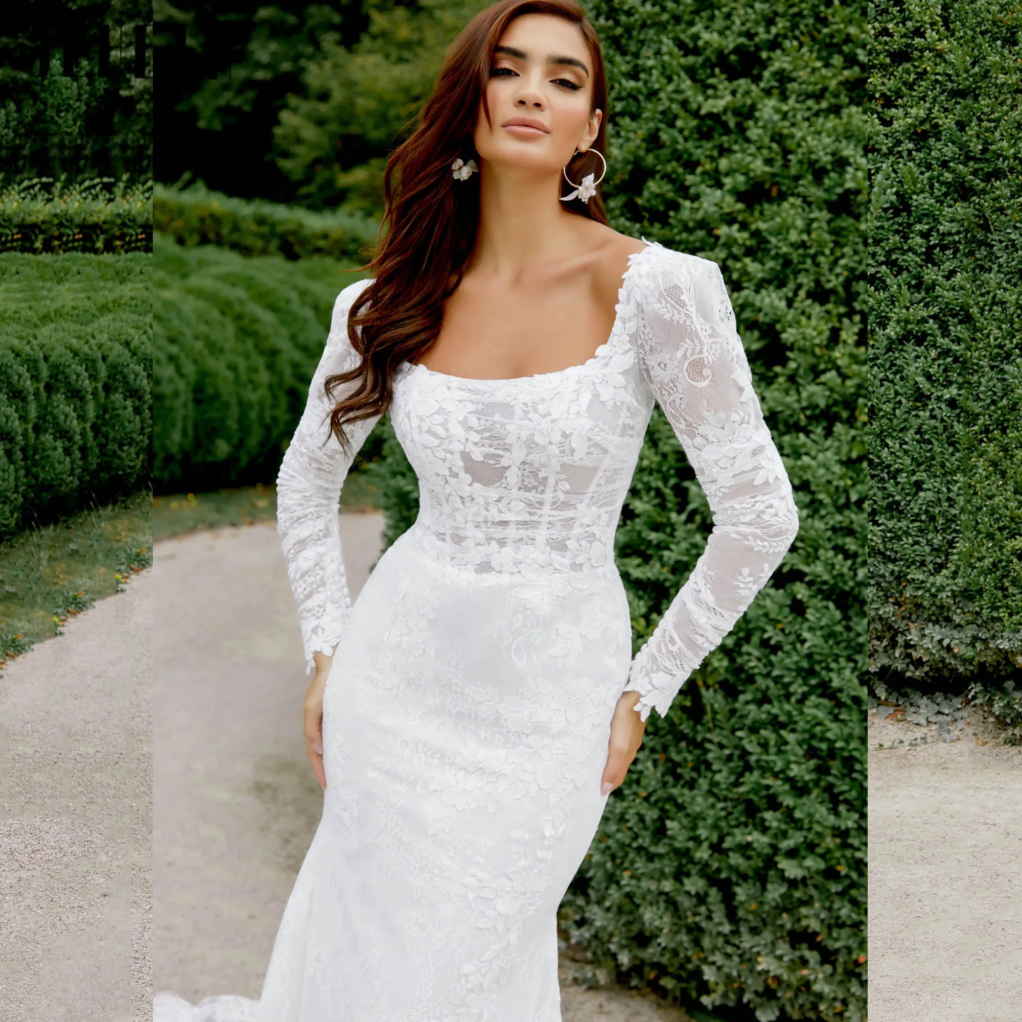 JEHETH Lange Mouwen Trouwjurken Luxe 2025 Zeemeermin Vierkante Hals Bruidsjurken Backless Applicaties vestidos de novia Aangepaste