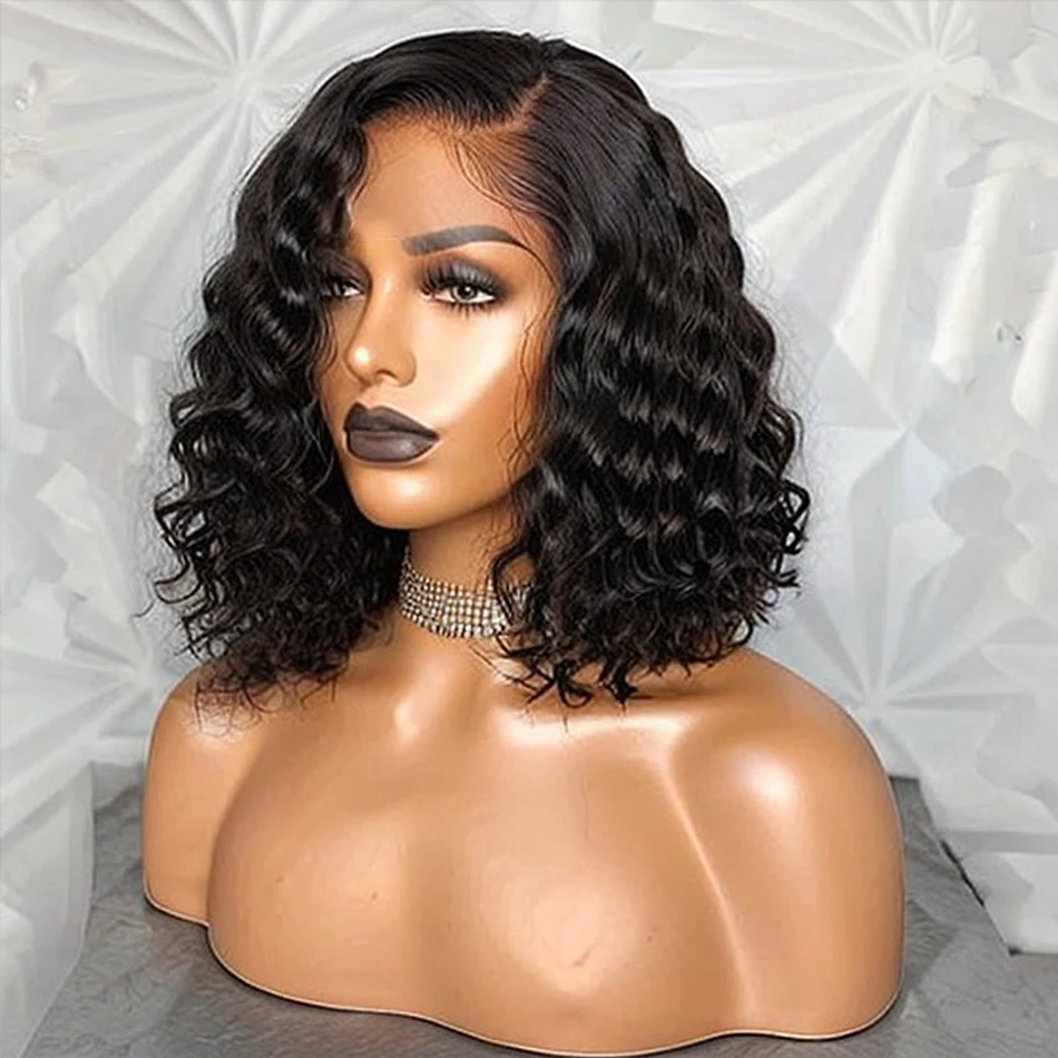 Curly Short Bob 200% HD 13X4 Lace Frontal 100% Natural Human Hair Wigs Deep Curly Wave 13X4 Lace Front Wig 4x4 Closure For Women