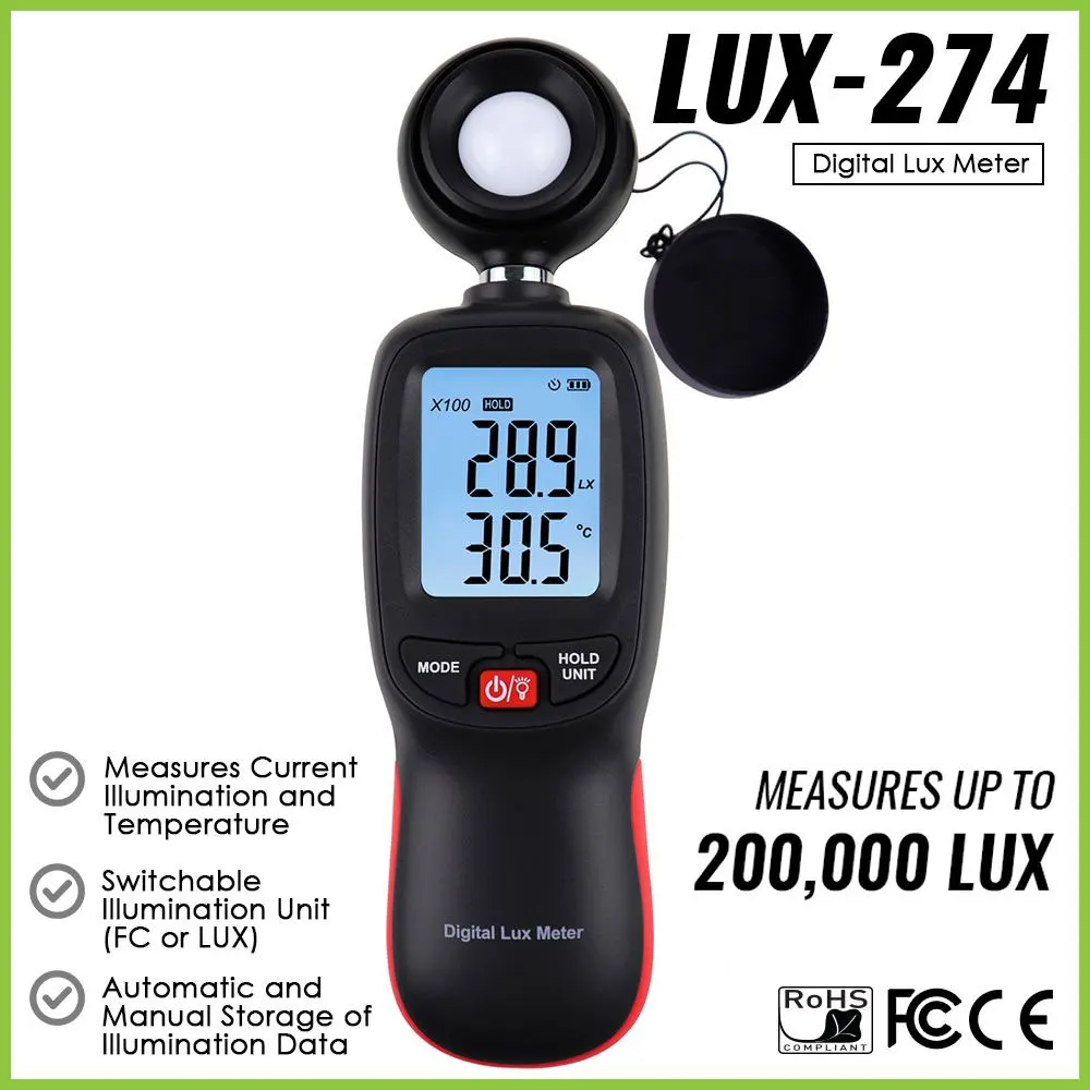 Lux Meter Digital Light Meter 0~200000 Luminator LCD Pocket Light Meter Lux FC Measure Tester Sensor Photometer