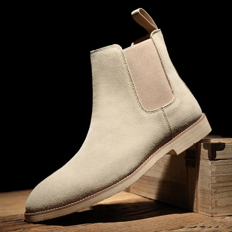 Moda Żółte Chelsea Boots Mężczyźni Spiczaste Wygodne Buty Męskie Slip On Tanie Kobiety Męskie Zamszowe Buty Zapatos Hombre Casual — zdjęcie 2