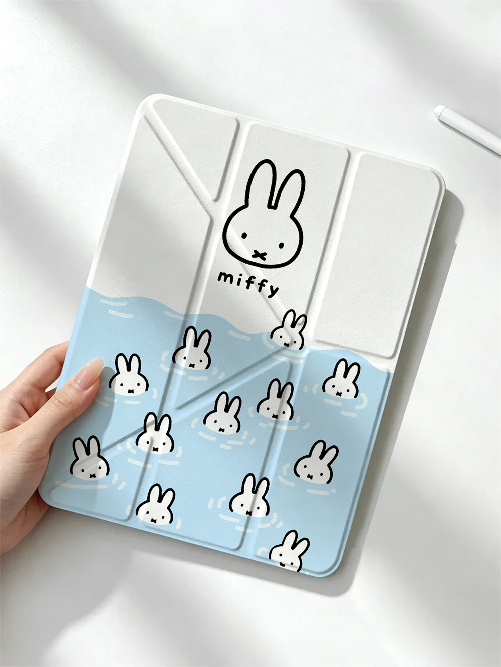 Kawaii Miffy Water Wave Print Crystal Clear Y-fold Double-sided Print Case For iPad Pro 11 Air4 Air5 10 Gen With Pencil Slot Sho - view 4