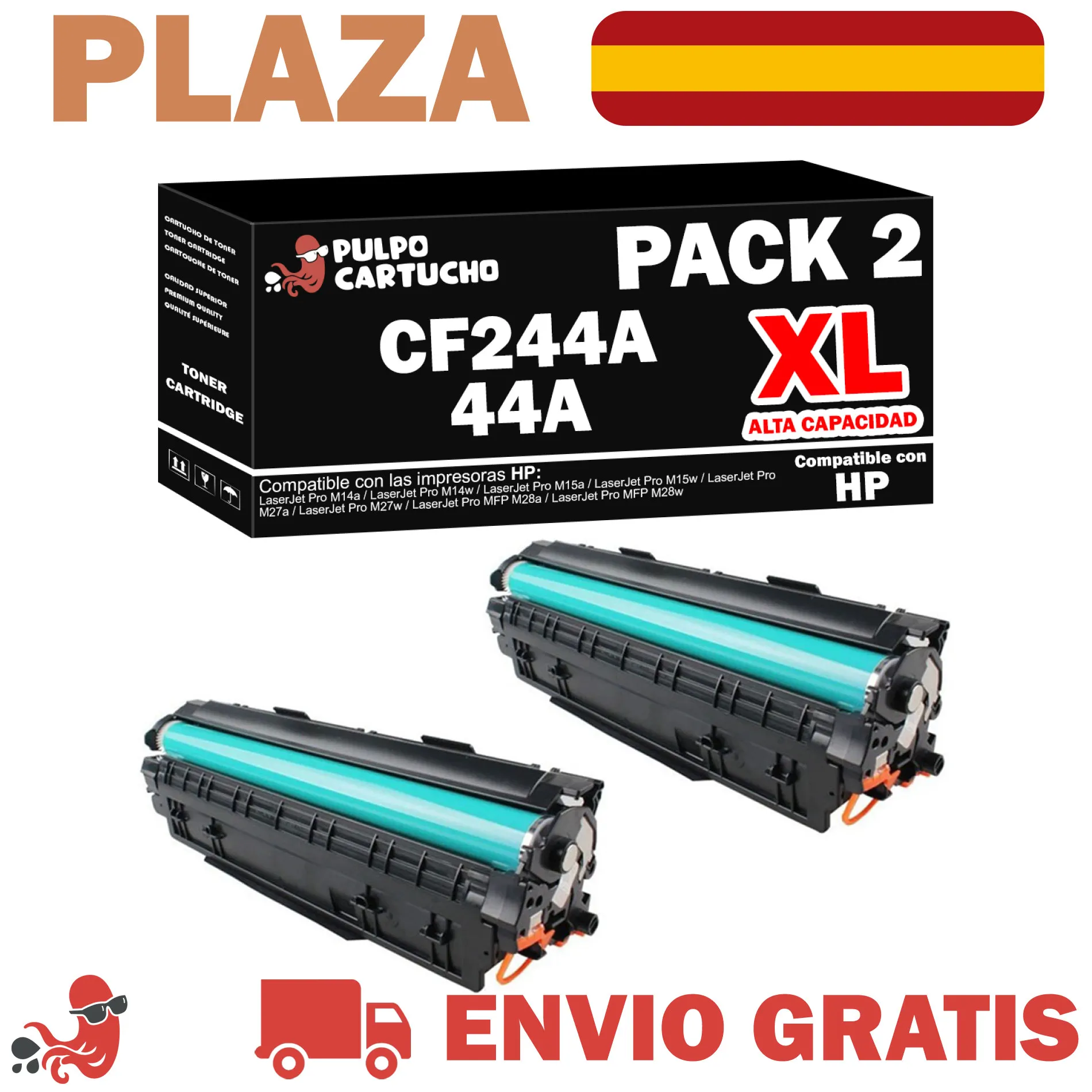 2 x General Toner Pack CF244A XL High Capacity Compatible with HP 44A - Non Oem-Cartridge Printers LaserJet Pro M14a, M14w, M15a, M15w, M27a, M27w, MFP M28a, MFP M28w-capacity 2x2.000 pages