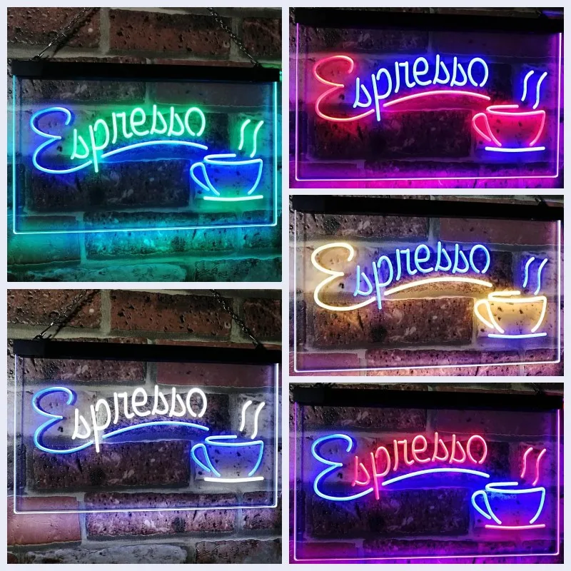 Espresso Coffee Custom Dual Color LED Neon Signs for Personalized Gift Wall Luminous Lamp Shop Light Game Room Wall Decor