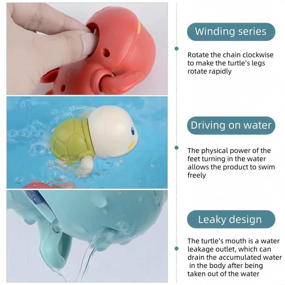 Bath toys, cute little turtles. Battery-free clockwork mechanism. Great for kids to play with in the bath