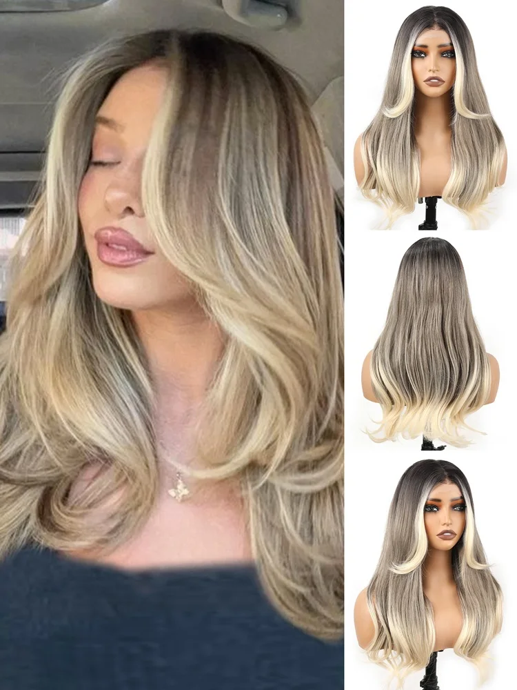 

Синтетический парик с кружевной передней частью 13x4, 24-дюймовый светло-русый длинный кудрявый многослойный парик, подходит для повседневного ношения женщинами