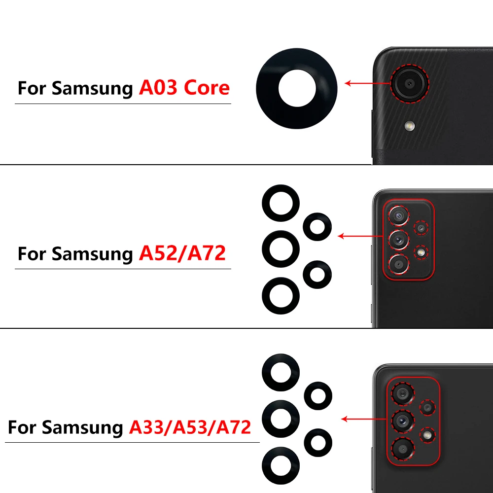 Rear Back Camera Glass Lens For Samsung S22 Plus Ultra S21 Fe A33 A53 A73 A52 A72 A03 Core M32 Replacement With Adhesive Sticker