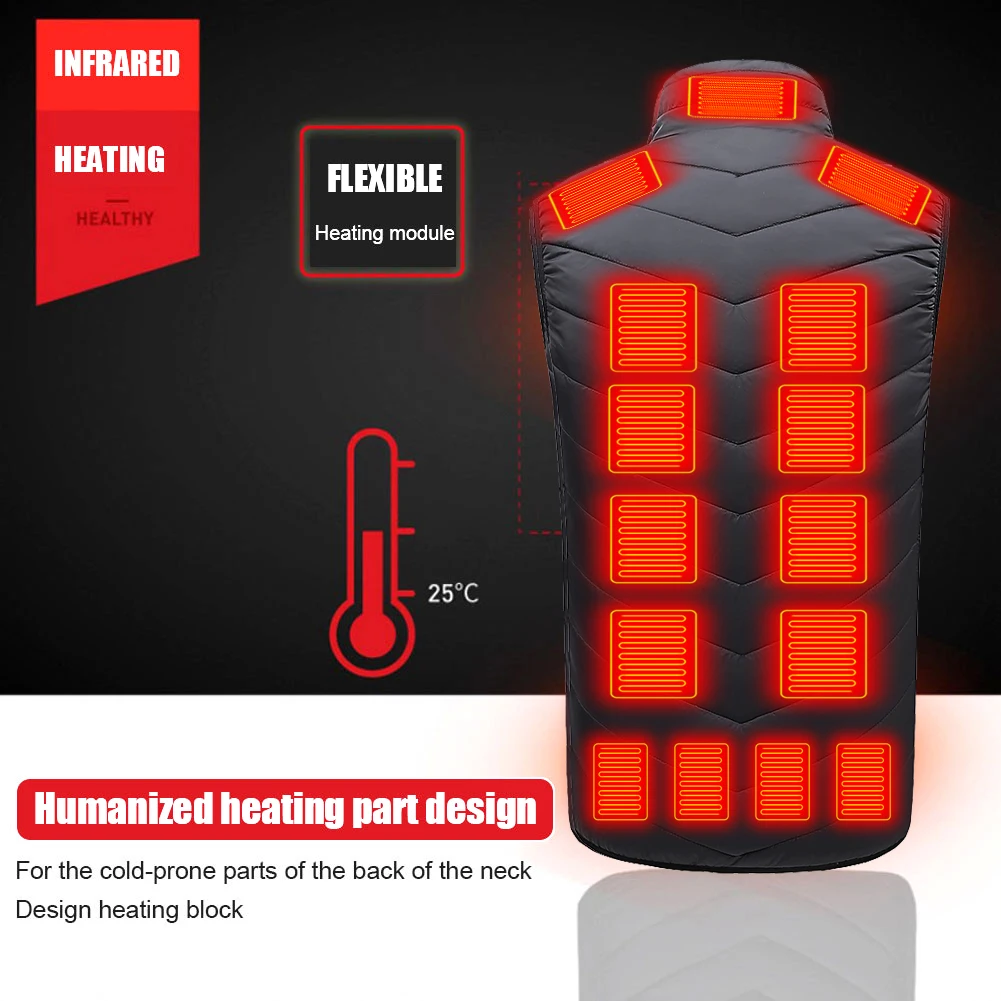 Men Women 21 Heating Zones Heated Vest USB Powered 3 Gear Temperature Control Winter Warm Vest for Outdoor Camping EU Size