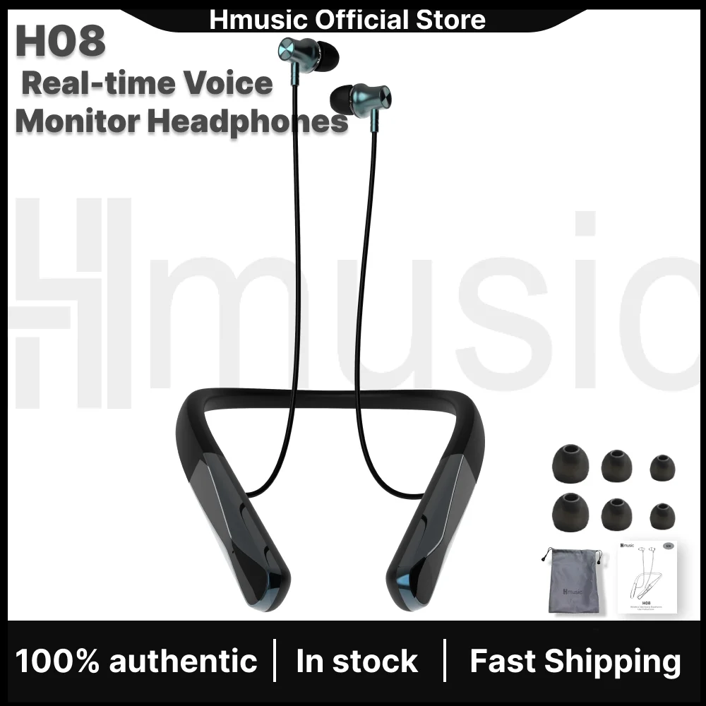 Наушники Hmusic H08 с микрофоном для голосового возврата, Bluetooth 6.0, 35 часов работы от батареи, IPX5, водонепроницаемые, беспроводные, для пения и прямых трансляций