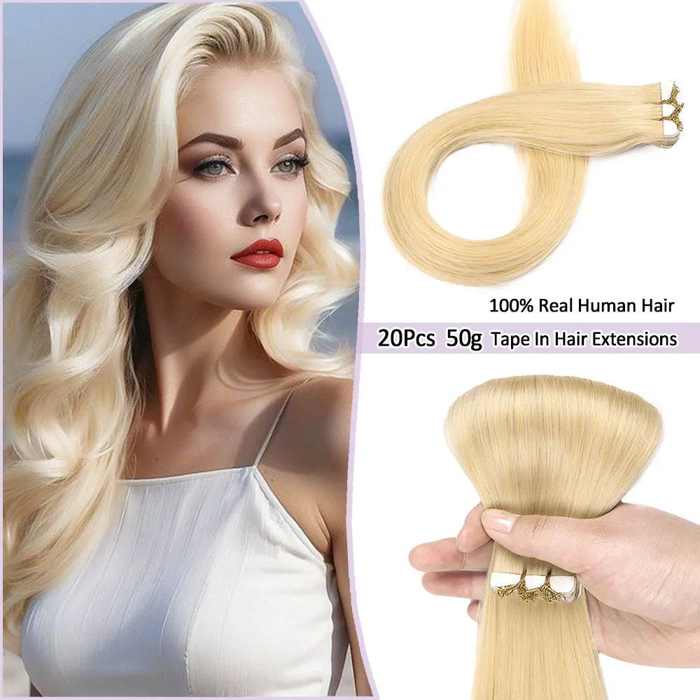 Real Human Hair Tape in Hair Extensions Straight Seamless Brazilian Remy Human Hair 14-24 Inch Tape in Hair Extensions 50g 20Pcs