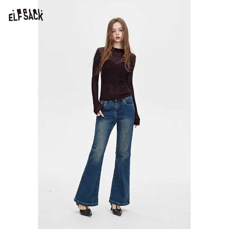 

ELFSACK 2025 Autumn New Arrivals Casual Soft Solid Color Sheer Knit Top Layering Base Shirt For Woman