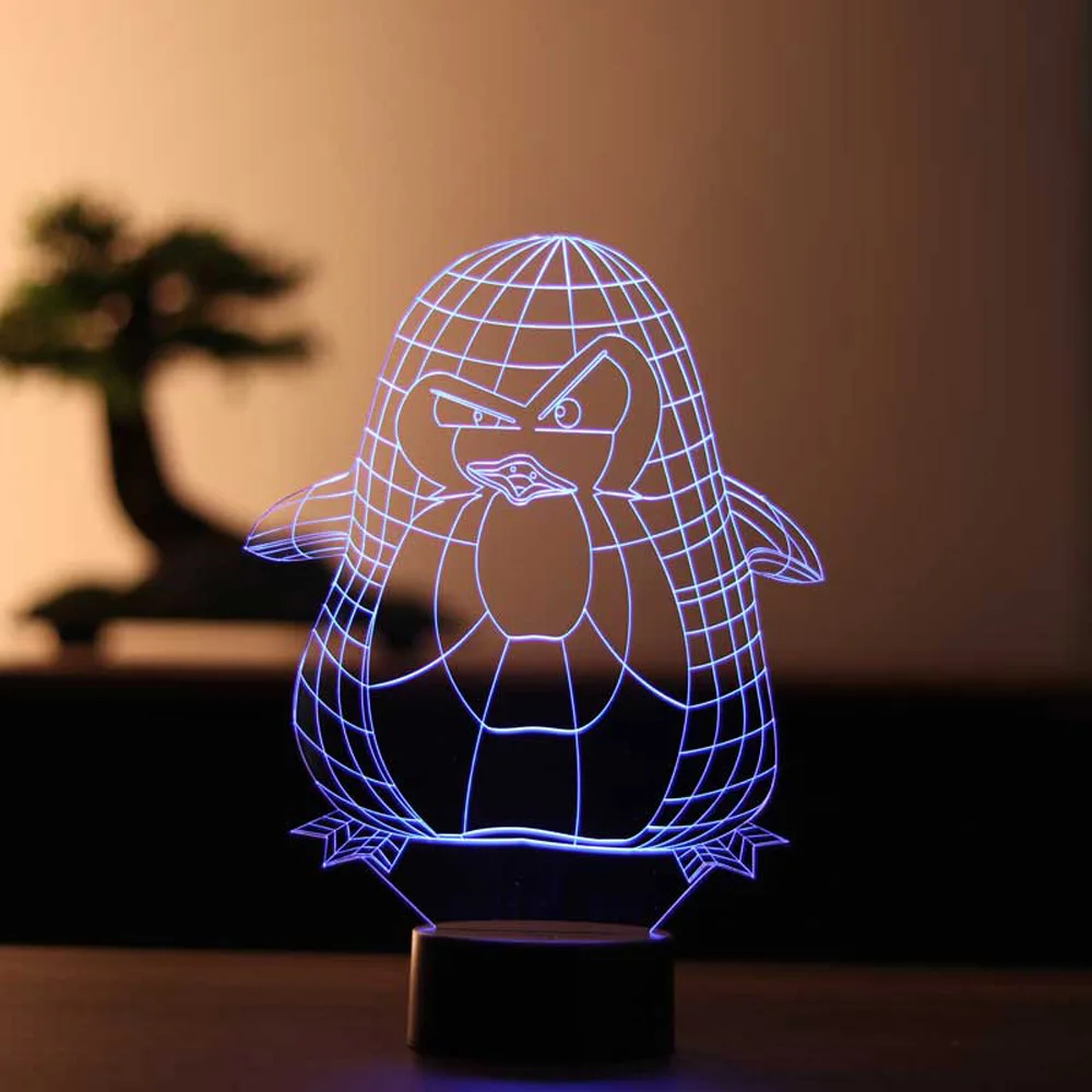 Penguin Wood Base Gift for Animal Lovers Snow Themed 3D Illusion Acrylic Led Night Table Lamp 12 Volt Adapter Daylight Design Room Decor Anime Wedding Stranger Things Led Lights Wedding Decoration Nightlights Bedroom