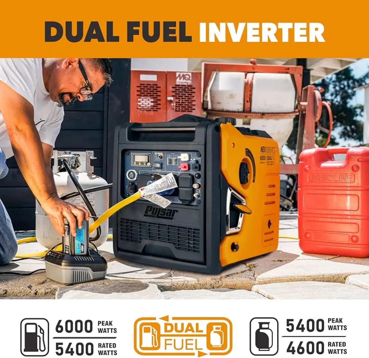 100% OFFICIAL SALES Pulsar 6000 Watt Portable Inverter Generator, Dual Fuel & Propane, Remote Electric Start, CO Sensor, Pa