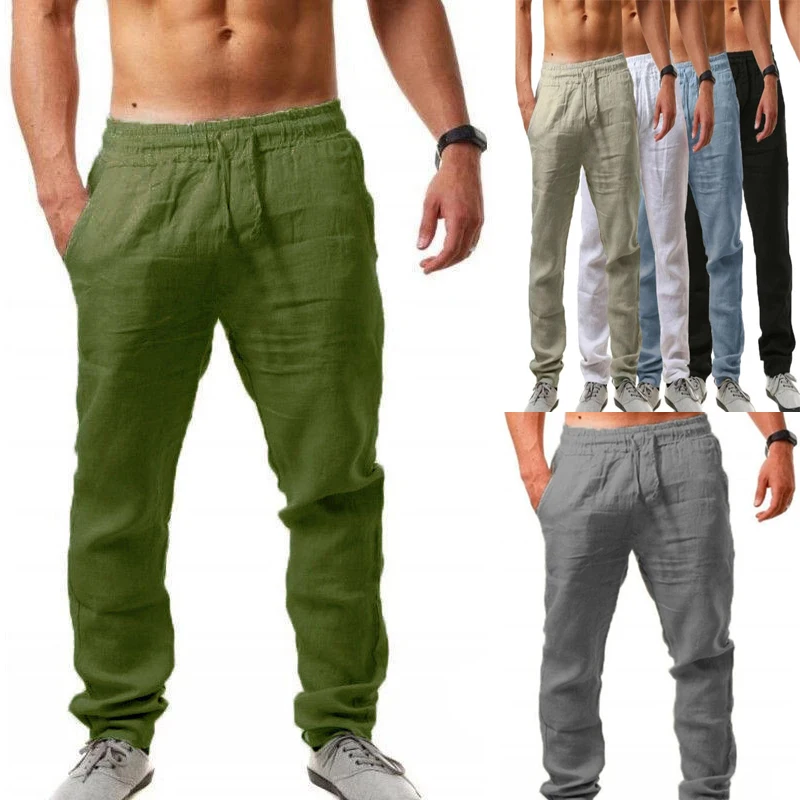 2022 new Straight Pants Loose Cotton Linen Pants Men's Breathable Solid Color Trousers Sports Streetwear Men's Wear Gym Running