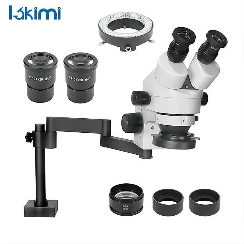 

Lakimitools Binocular Stereo Zoom Microscope, 7X-45X Magnification, Clamping Articulating Arm Stand, LED Light,LK-MS03A