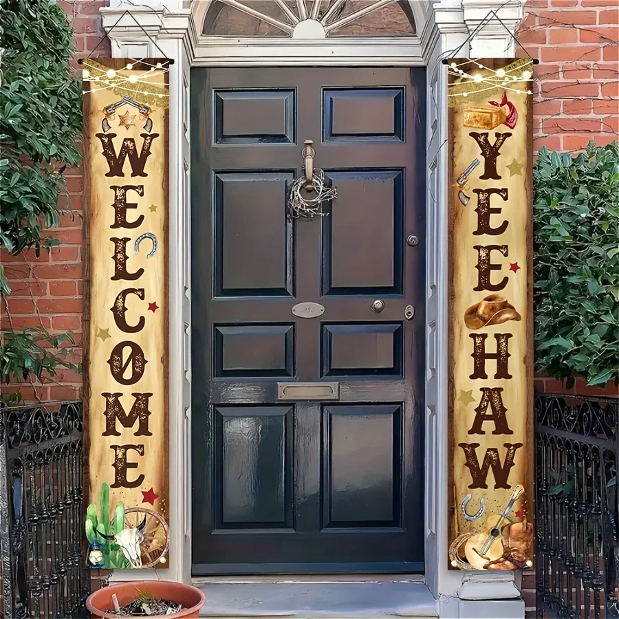 1 Paar Yeehaw Welcome Western Cowboy Party Veranda-Banner Festliche Polyester-Hängedekoration Western-Themen-Partydekoration – Detail 4