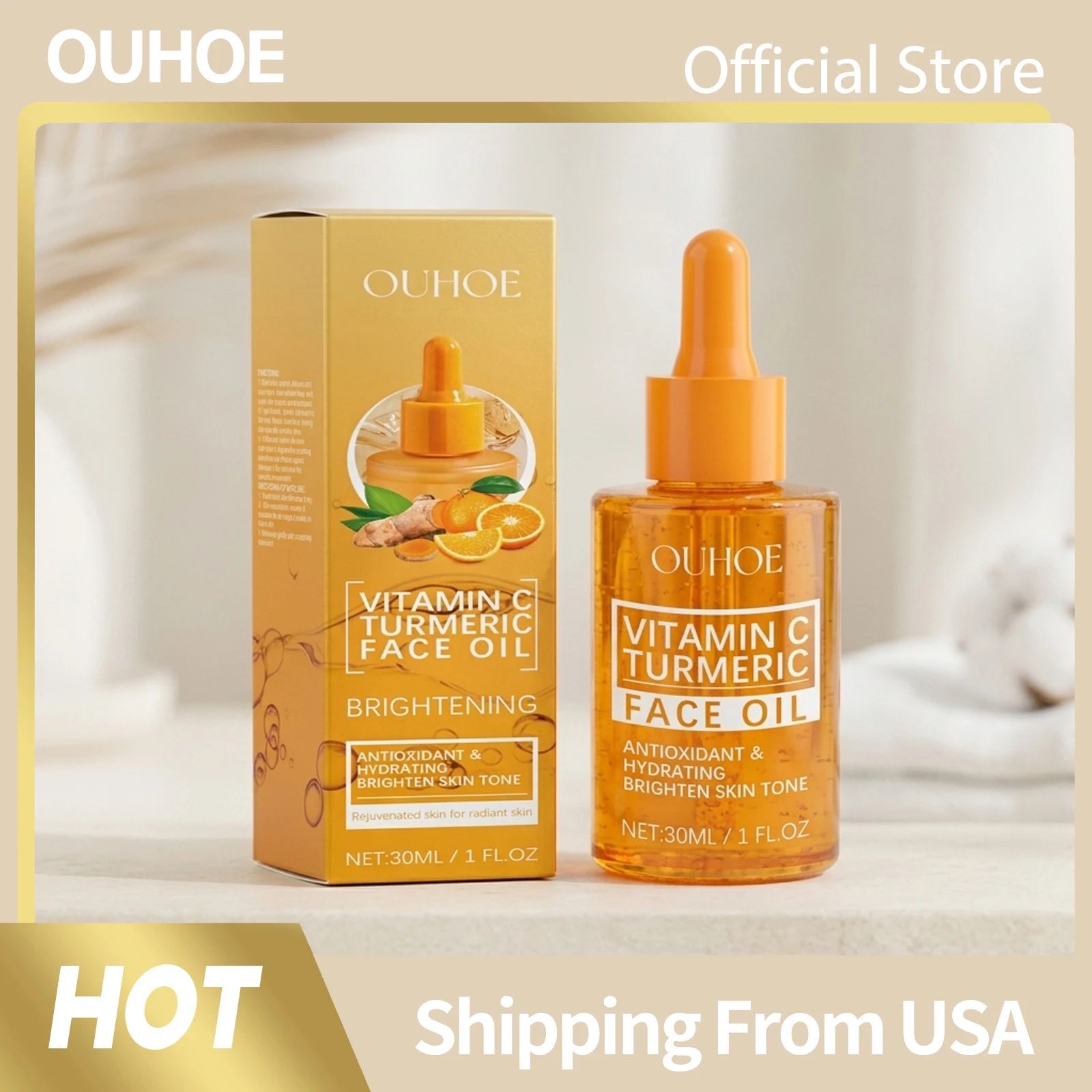Vitamin C Essential Oil Niacinamide Turmeric Extract Brightens Skin Tone Smooth Fine Lines Moisturizing Hydrating Facial Serum