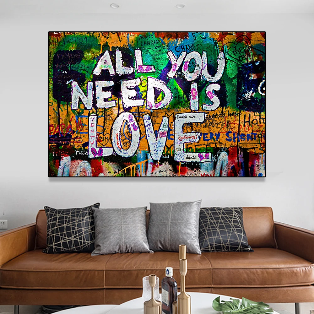 

Love Street Visual Art Colorful Graffiti What You Need Is Love Theme Wall Poster Canvas Printing Living Room And Home Decoration