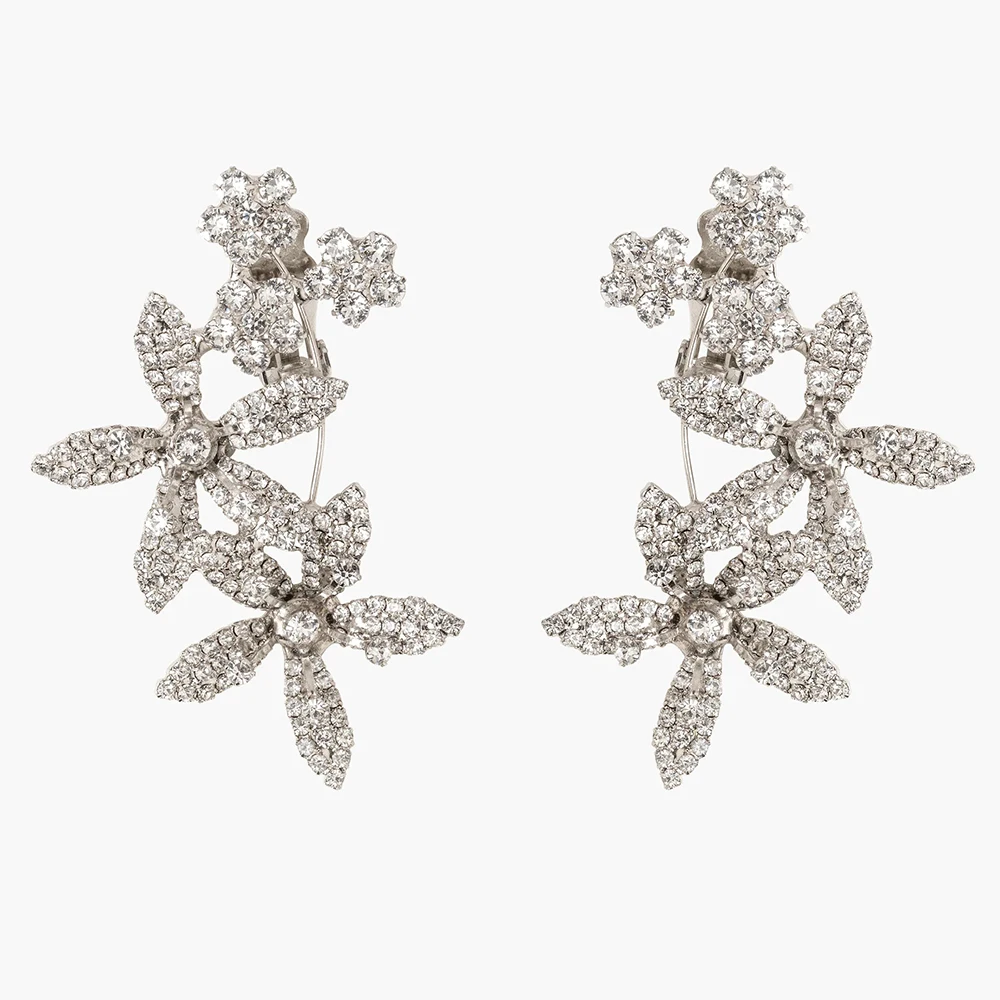 Luxury Bling Rhinestones Flower Earrings Wedding Jewelry for Women Fashion 2023 Party Bridal Crystal Earrings Ear Accessories