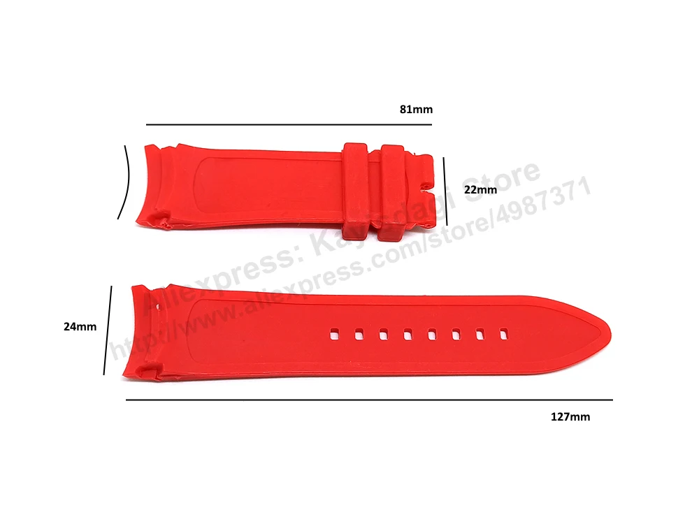 Compatible for Porsche Design Regulator - 24mm RED Curved end Rubber Tire Pattern Replacement Watch Band Strap