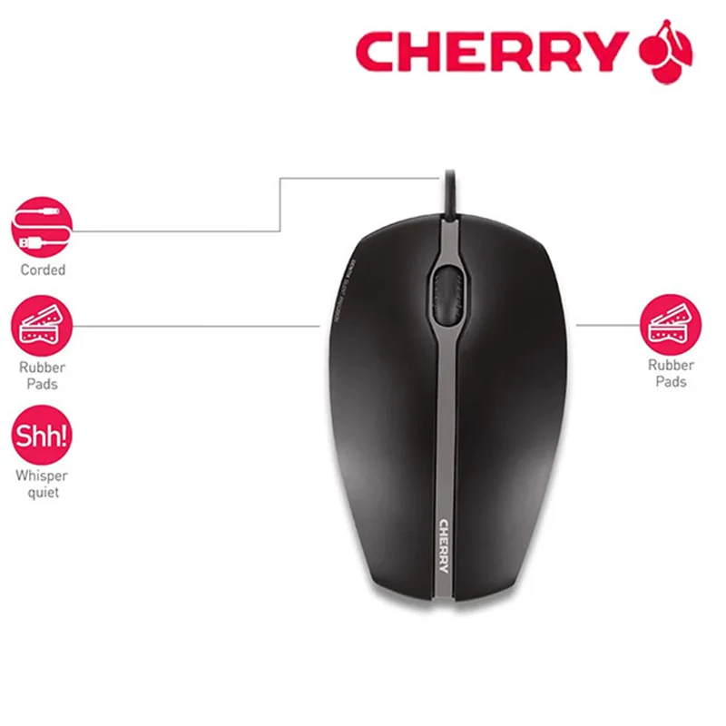 CHERRY GENTIX CORDED Wired Mouse Precise Scroll Wheel Optical Sensor Symmetrical Design For Left And Right Handed Users