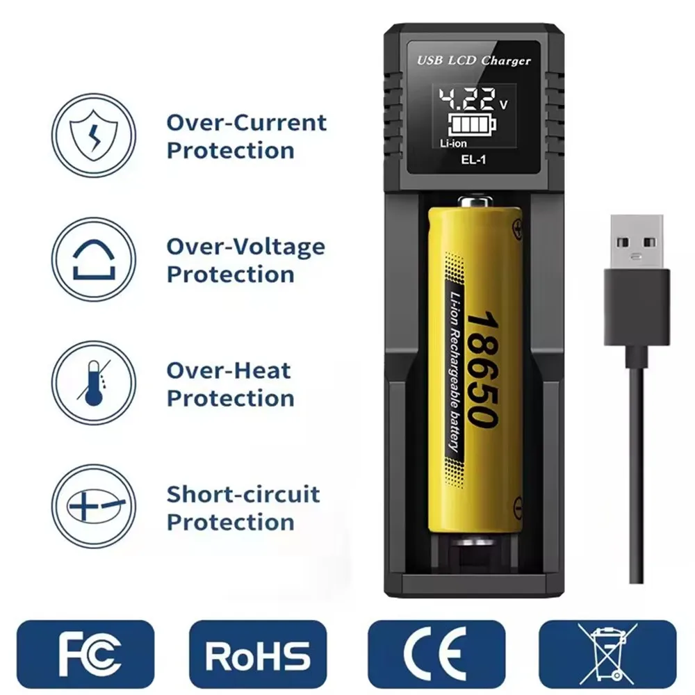For 18650 3.7V Rechargeable Lithium Battery For 1.2V NI-MH AA / AAA Battery USB LCD Battery Smart Charger 1 / 2 /4 Slots view 2