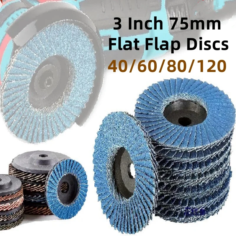 

10pcs Flat Flap Discs 75mm 3 Inch Sanding Discs 40/60/80/120 Grit Grinding Wheels Blades Wood Cutting For Angle Grinder