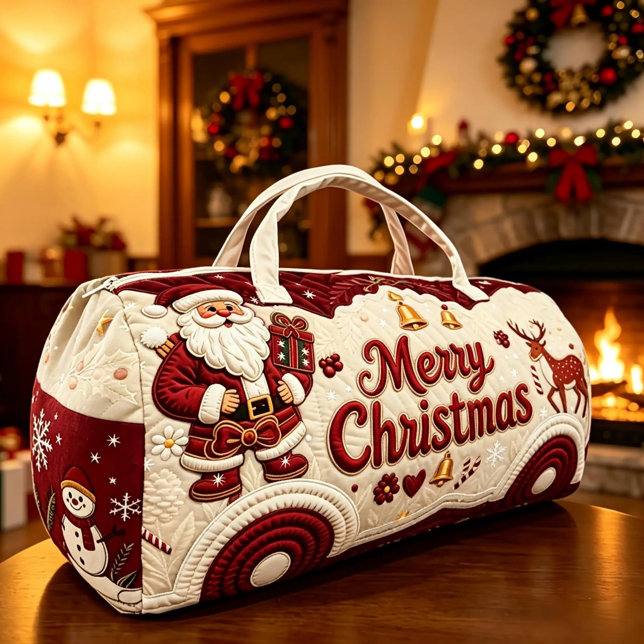 Christmas Bus Handheld Travel Bag Multi functional Fitness Bag Elderly Gift Printed Women's Yoga Bag Suitable for Outward Travel